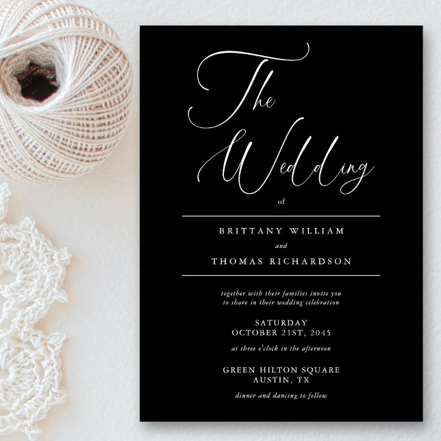 Elegant, svart och vit: minimalistiskt Bröllop Inbjudningar (Elegant Black & White Minimalist Wedding Invitation)