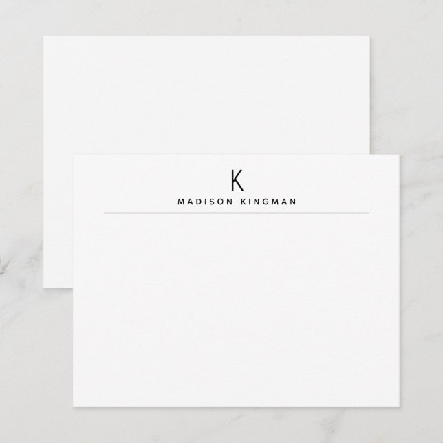 Elegant svart och vit modern monogram initial namn anteckningskort (Fram/baksida)
