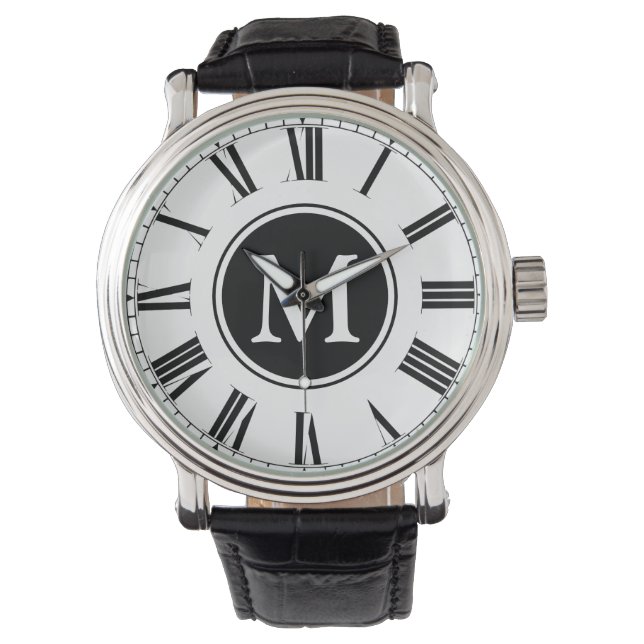Elegant Svart Och Vit Monogram Armbandsur (Framsida)