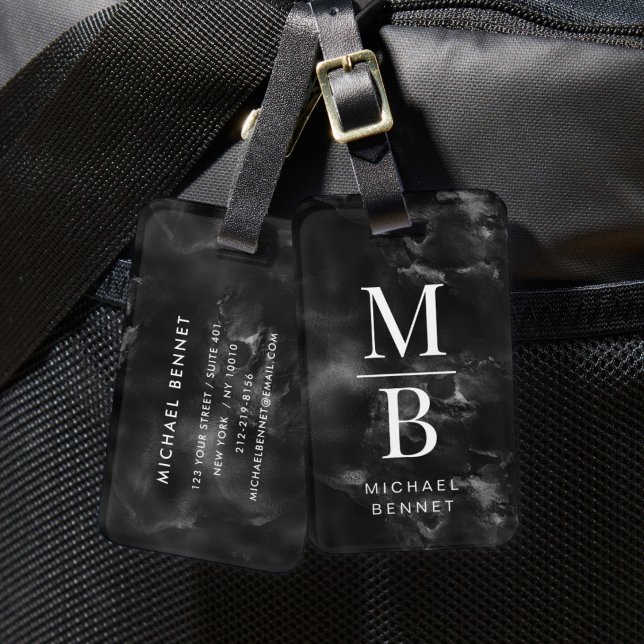 Elegant svart och vit monogram bagagebricka (Elegant Black And White Monogram Luggage Tag)