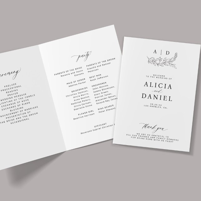 Elegant svart och vit monogram bröllop  program (Skapare uppladdad)