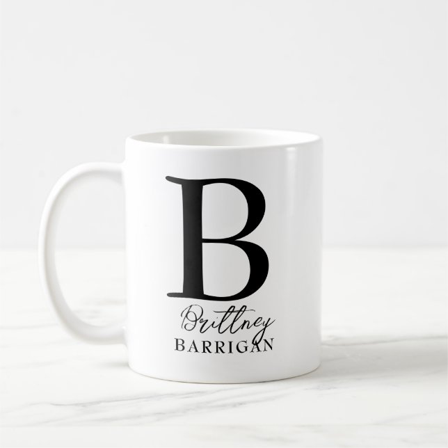 Elegant svart och vit monogram kaffemugg (Vänster)