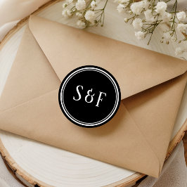 Elegant svart och vit monogram kuvert sigill runt klistermärke