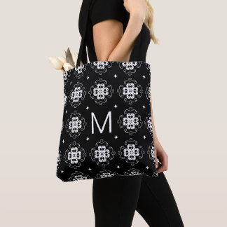 Elegant svart och vit monogram med mönster tygkasse