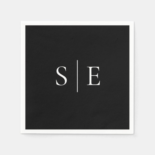 Elegant Svart Och Vit Monogram Minimalistisk Pappersservett (Framsidan)