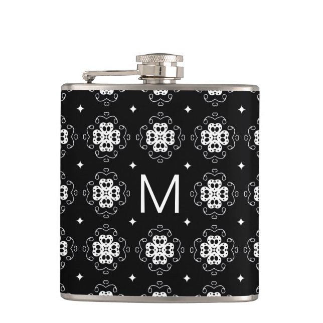 Elegant svart och vit mönster monogram fickplunta (Framsidan)