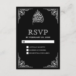 Elegant svart och vit muslimsk bröllops-RSVP OSA Kort