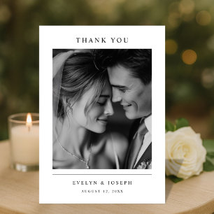 Elegant svart och vit nygift fotobryllop tack kort