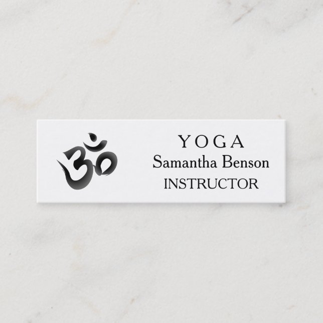 Elegant Svart och vit OM-symbol Yoga-instruktion Mini Visitkort (Framsida)