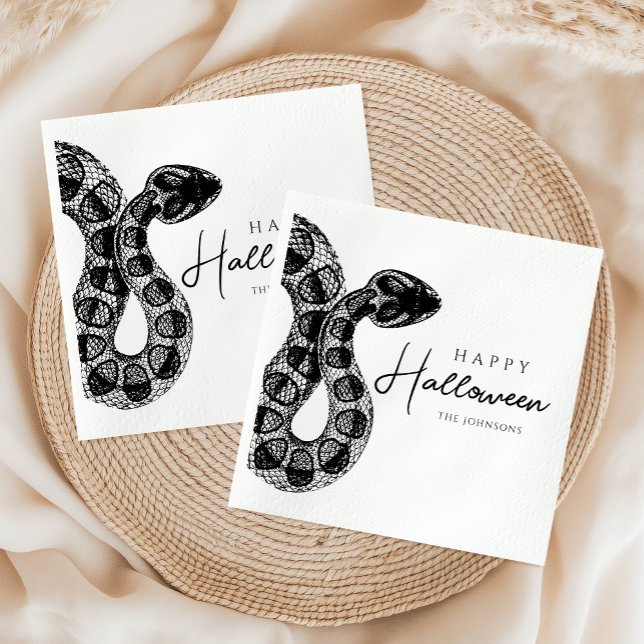 Elegant svart och vit orm Halloween Pappersservett (Elegant Black And White Snake Halloween Napkins)