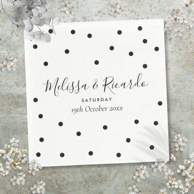 Elegant svart och vit prickig bröllopsduk pappersservett (Elegant Black and White Polka Dots Wedding Napkins)