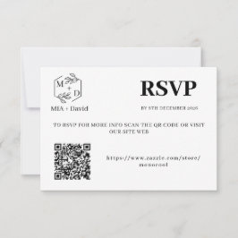 Elegant svart och vit Qr-kod Bröllopsmonogram OSA Kort