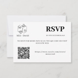 Elegant svart och vit Qr-kod Bröllopsmonogram OSA Kort