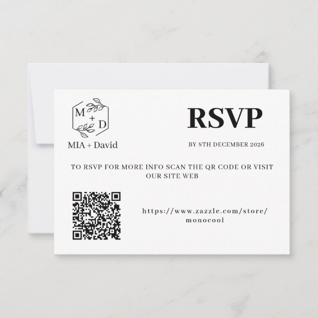 Elegant svart och vit Qr-kod Bröllopsmonogram OSA Kort (Framsida)