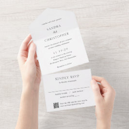 Elegant svart och vit QR-kod Modern Bröllopsinbjud