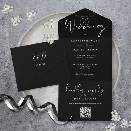 Elegant svart och vit QR-kod monogram bröllop