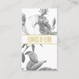Elegant svart och vit ros blommor chic guld visitkort