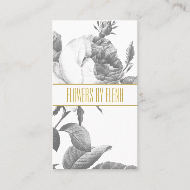 Elegant svart och vit ros blommor chic guld visitkort (Framsida)
