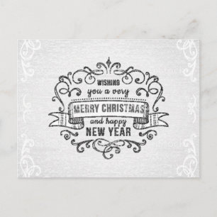 Elegant svart och vit rulle God Jul Helg Vykort