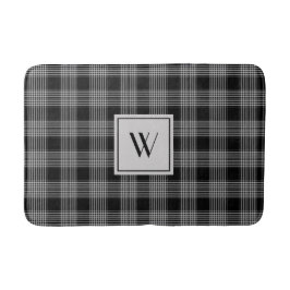 Elegant svart och vit rutig monogram badrumsmatta