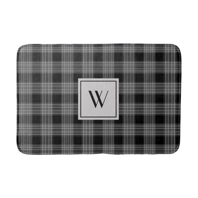 Elegant svart och vit rutig monogram  badrumsmatta (Framsidan)