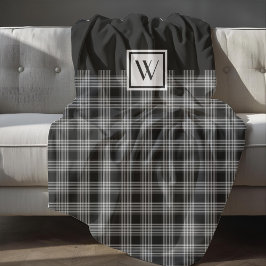 Elegant svart och vit rutig monogram fleecefilt