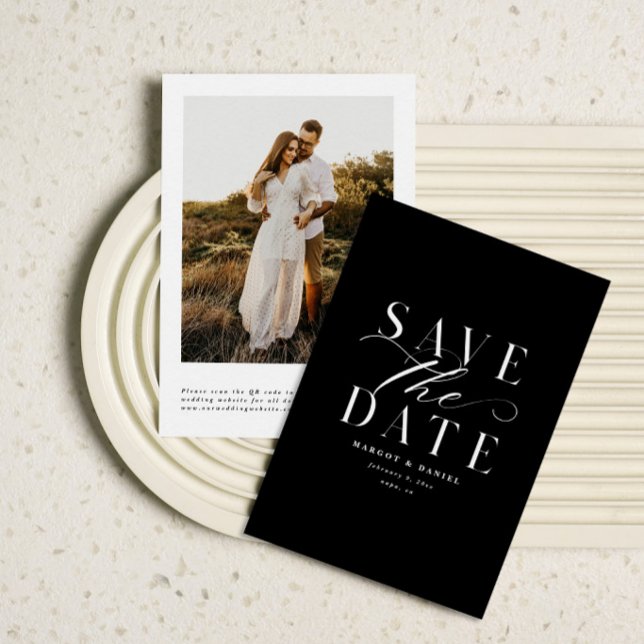 Elegant svart och vit Save The Date En Foto QR Spara Datumet (Skapare uppladdad)