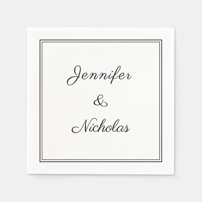 Elegant svart och vit script bröllop pappersservett (Framsidan)