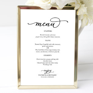 Elegant svart och vit script bröllopsmeny poster
