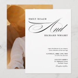 Elegant svart och vit script fotobryllop inbjudningar
