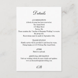 Elegant svart och vit script monogram bröllop tilläggskort
