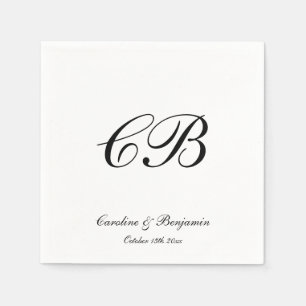 Elegant svart och vit scriptmonogram bröllop pappersservett