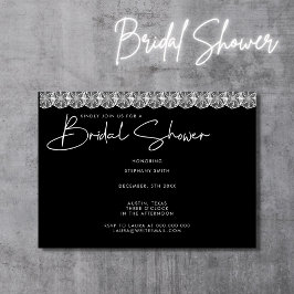 Elegant svart och vit spets Bröllopsdusch Inbjudningar