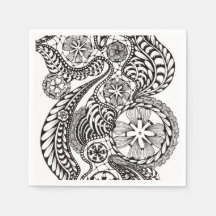 Elegant svart och vit spets Zen Doodle Blommig Pap