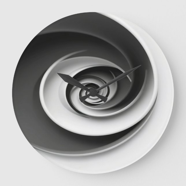 Elegant svart och vit spiral abstrakt design,  stor klocka (Framsida)