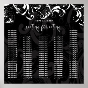 Elegant Svart och Vit Swirl-sittdiagram Poster
