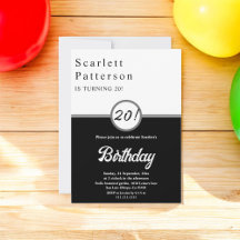 Elegant svart och vit trendig chic 20-årsfest