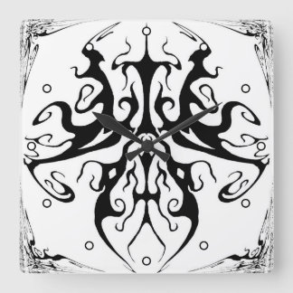 Elegant svart och vit tribal mask abstrakt fyrkantig klocka
