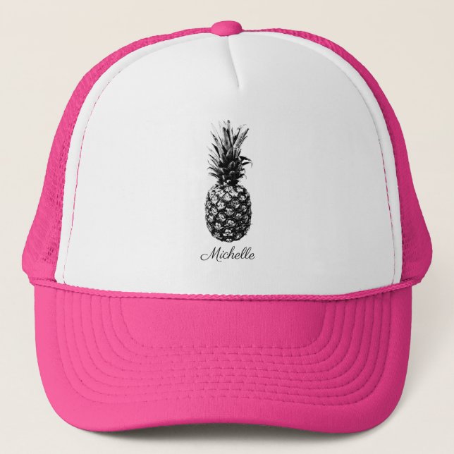 Elegant svart och vit Tropisk Ananas Anpassad Keps (Framsida)