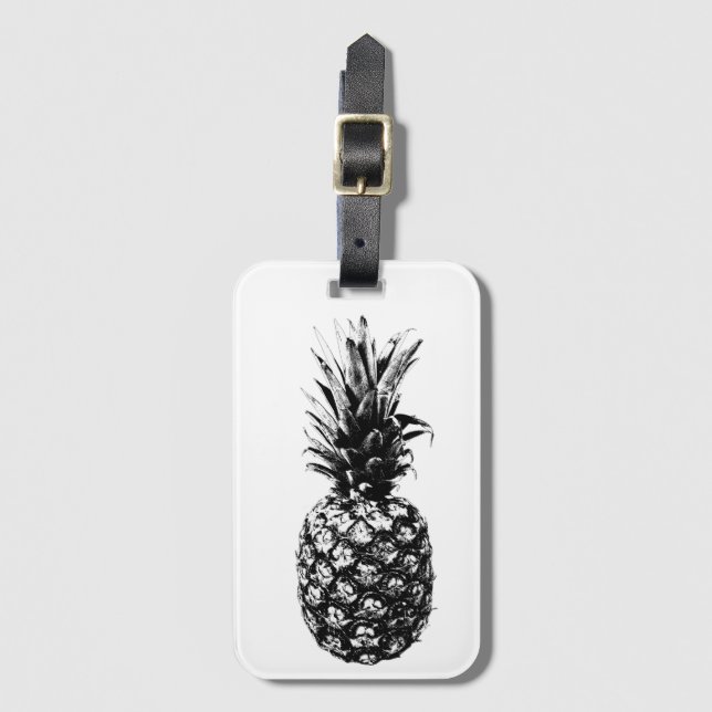 Elegant svart och vit tropisk ananas bagagebricka (Framsida vertikal)