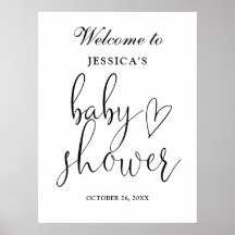 Elegant svart och vit välkomstskylt för baby showe