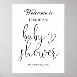 Elegant svart och vit välkomstskylt för baby showe poster