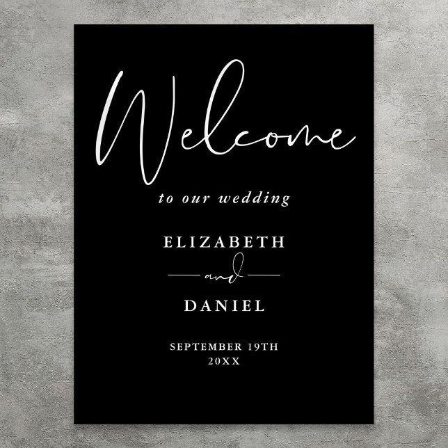 Elegant svart och vit välkomstskylt för bröllop poster (Elegant Black And White Wedding Welcome Sign)