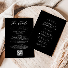Elegant Svart och Vitt Allt-i-ett QR-kod Bröllop Inbjudningar