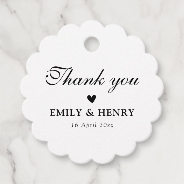 Elegant svart och vitt bröllop gåvor etiketter (Framsida)