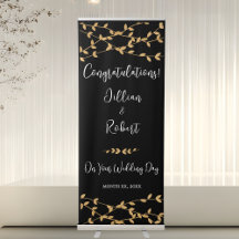 Elegant svart och vitt bröllop med guldlöv