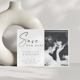 Elegant, svart och vitt foto-minimalistiskt Bröllo Spara Datumet
