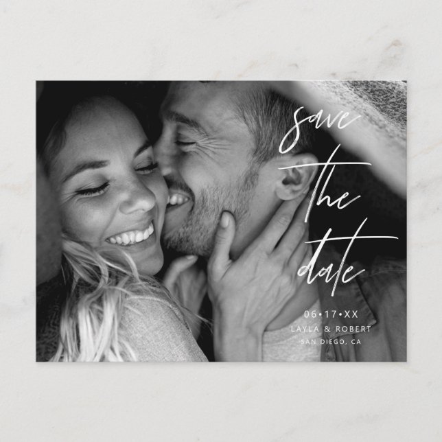 Elegant svart och vitt foto Spara datum Meddelande Vykort (Framsida)