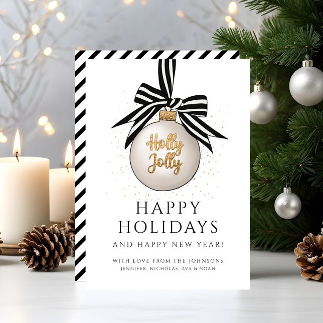 Elegant svart och vitt God Jul  Julkort (Elegant Black And White Happy Holidays Holiday Card)