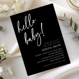 Elegant Svart och Vitt Hello Baby Shower Inbjudningar